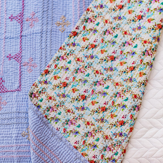 Sky Blue Floral Rilli – Twin Size ( J-49)