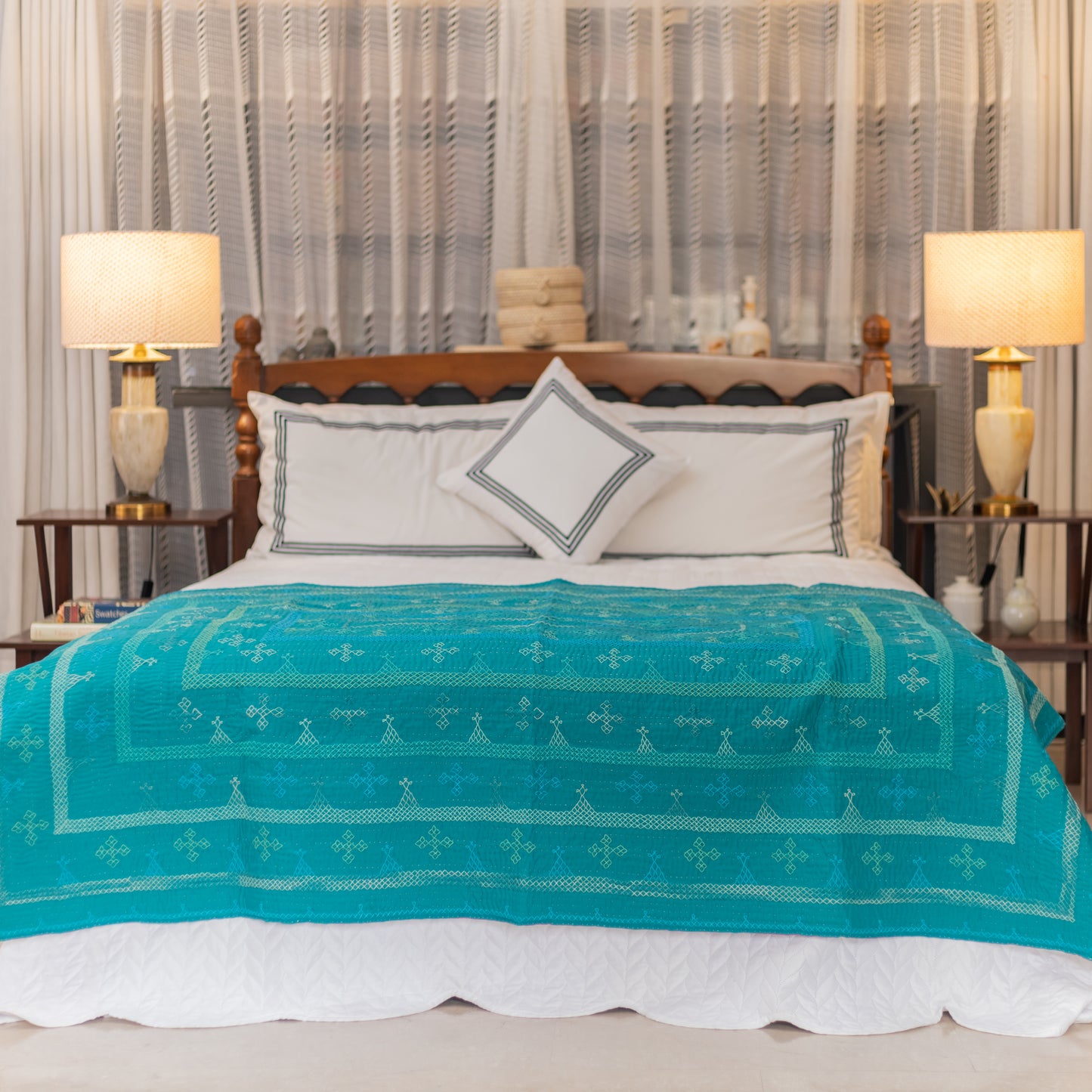 Teal & Pink Reversible Rilli – Throw Size