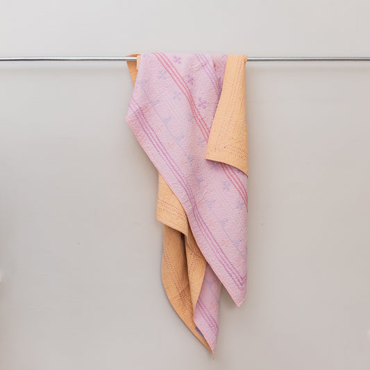 Blush Pink & Peach J Rilli Quilt Twin  • Saami Tradition • Hand-Embroidered • Pure Cotton