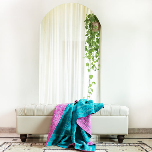 Teal & Pink Yogi Reversible Rilli Throw
