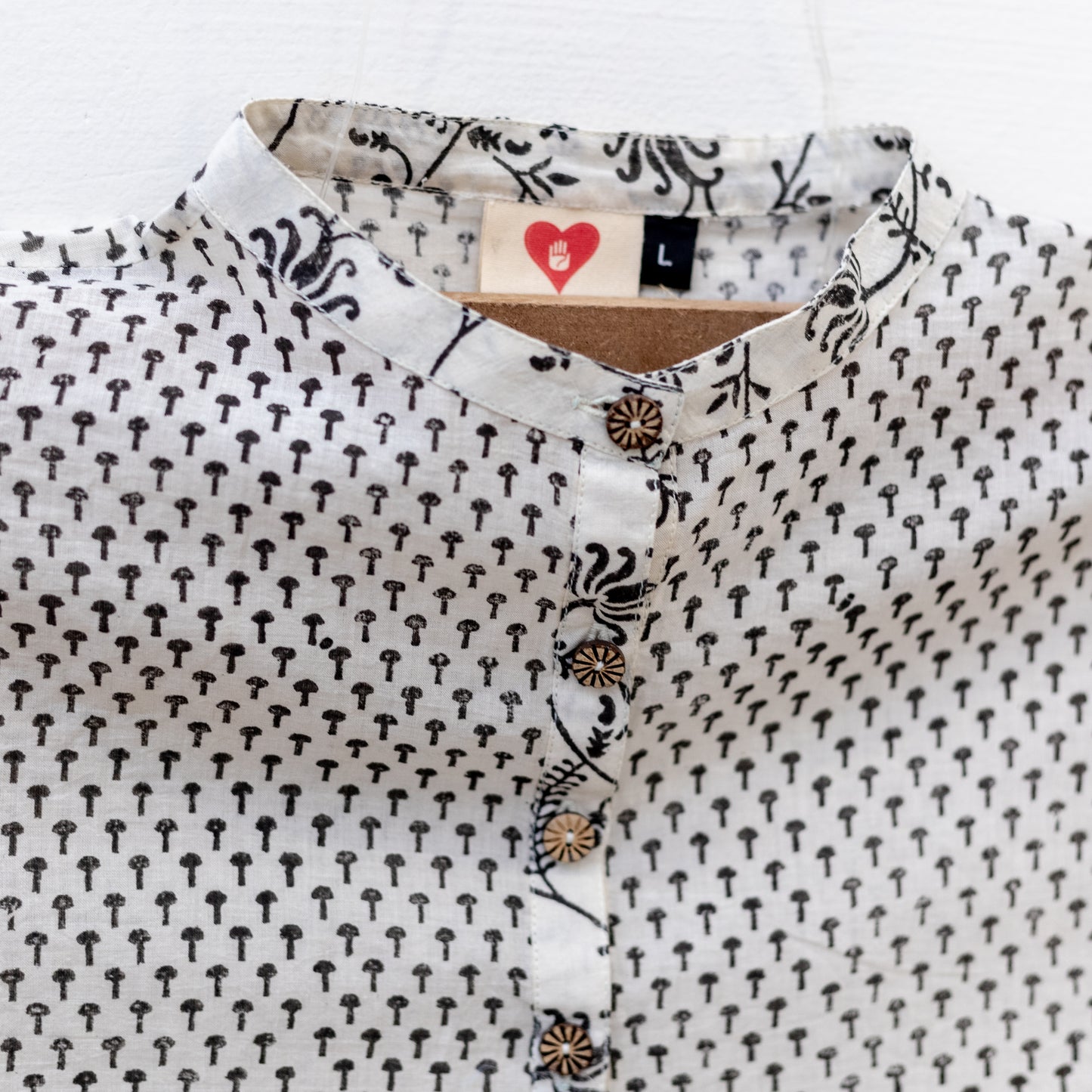 White Kurta with Black Anchor Block Print