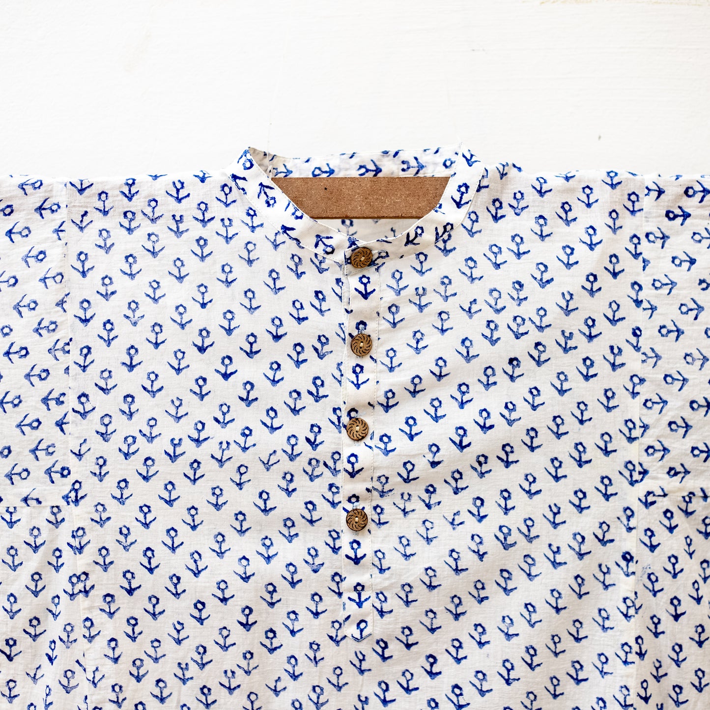 White Kurta with Blue Anchor Print