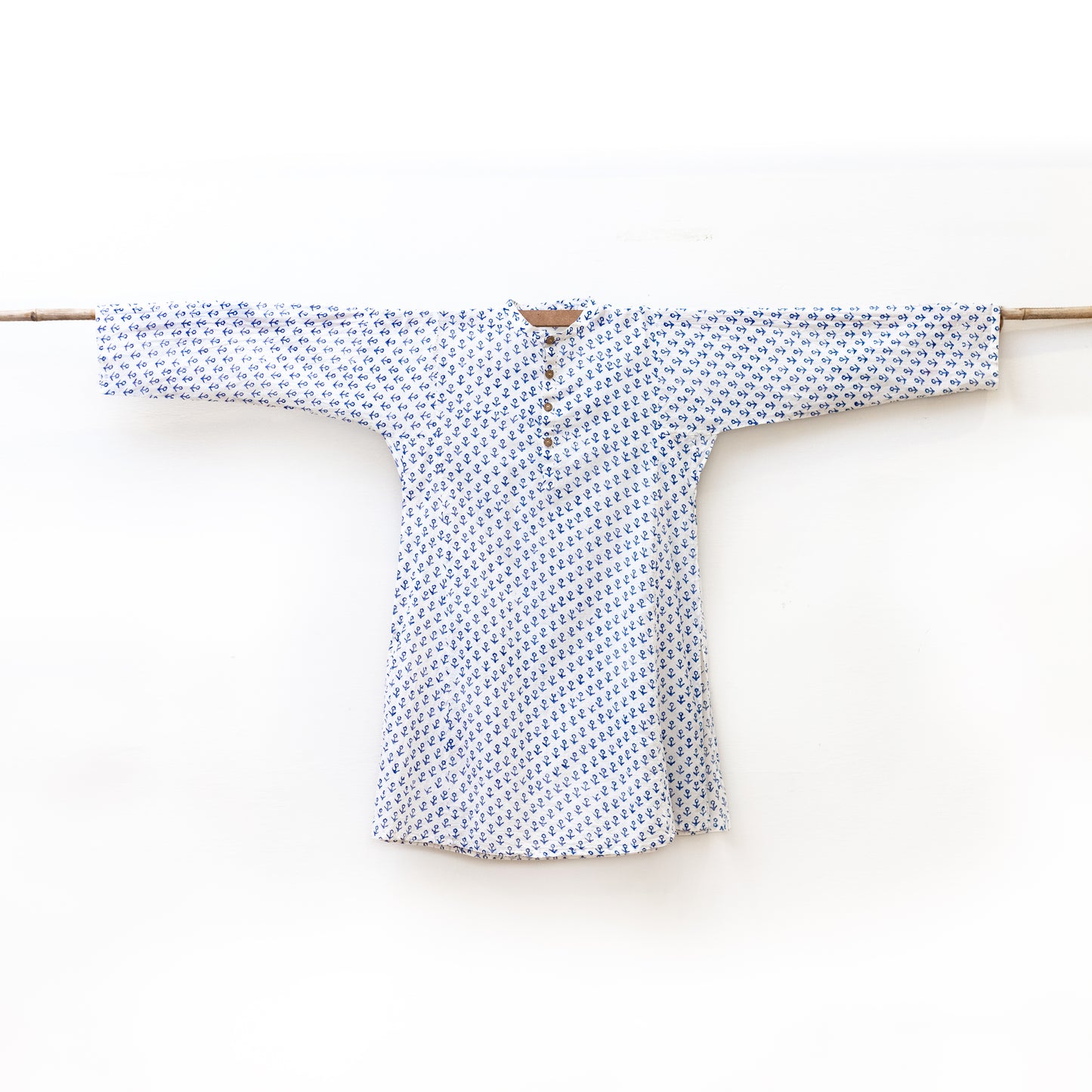 White Kurta with Blue Anchor Print