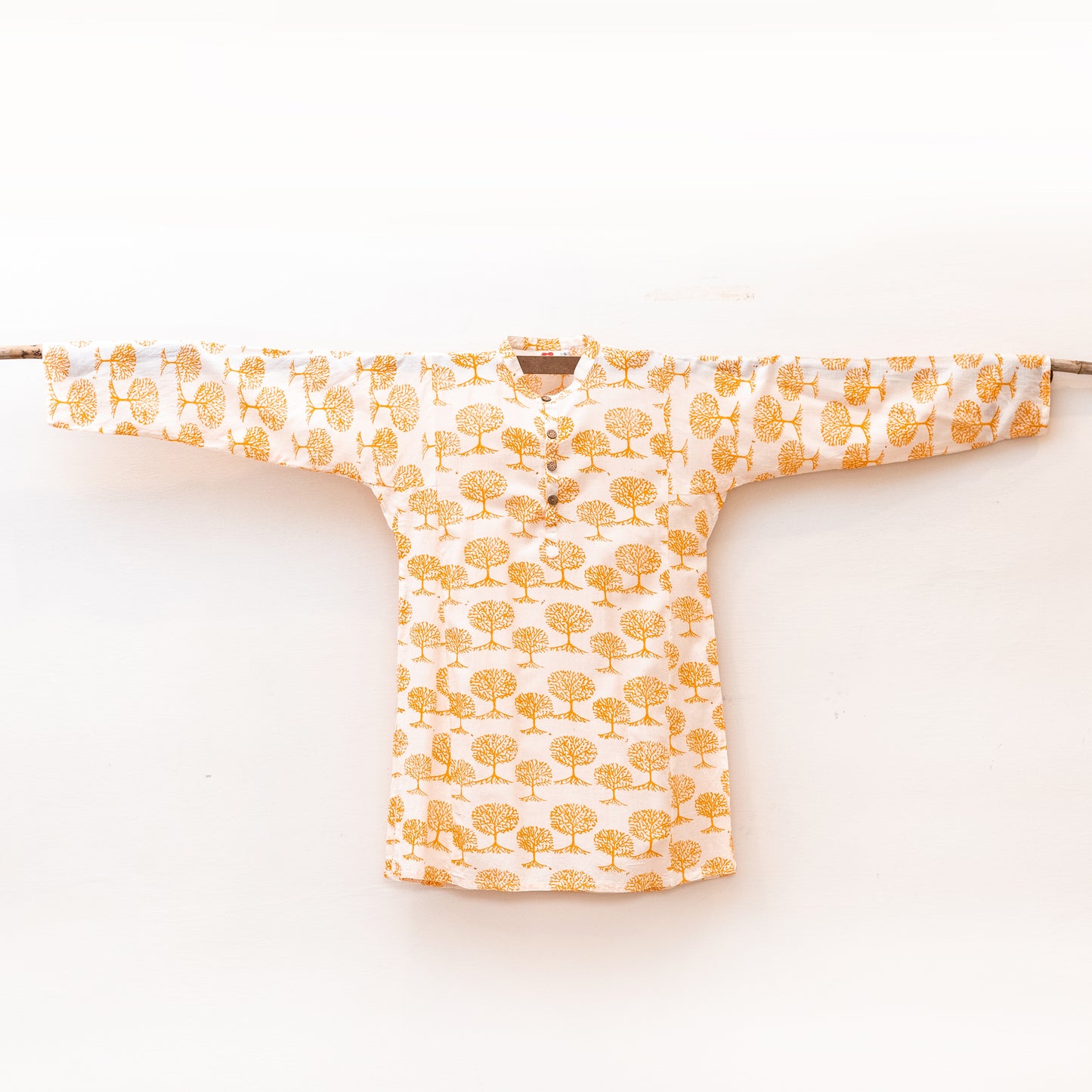 White Kurta with Yellow Tree of Life
