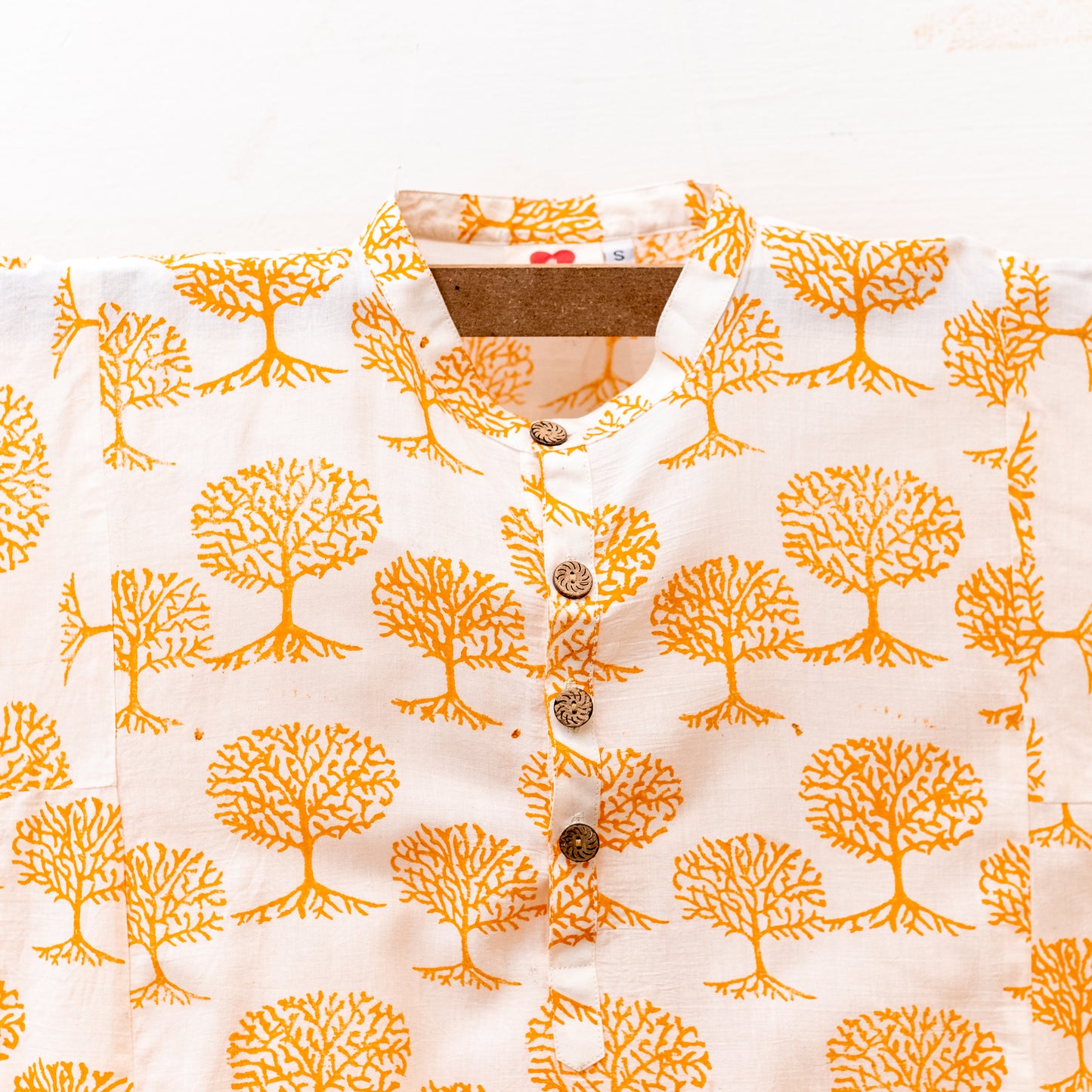 White Kurta with Yellow Tree of Life