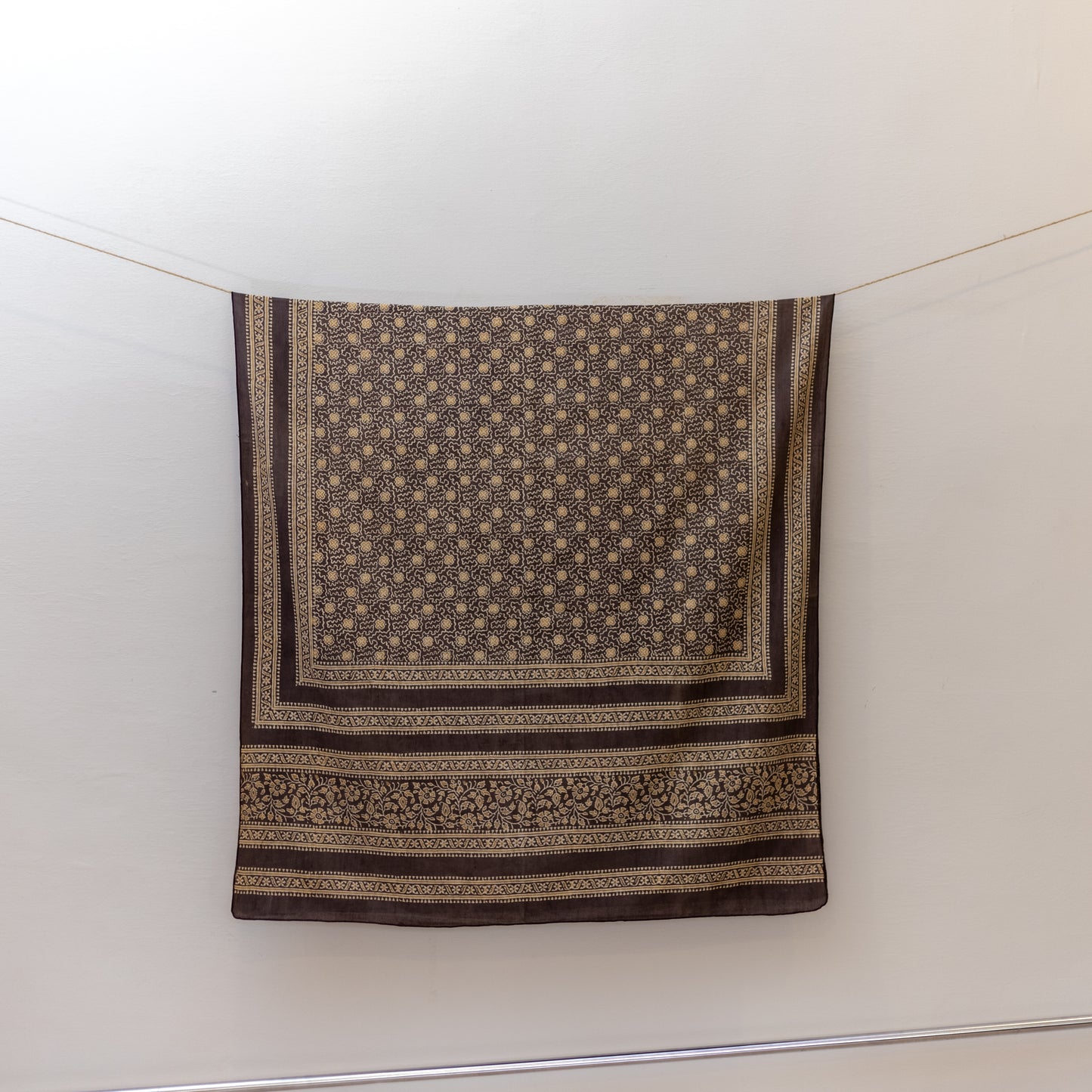 Floral Brown Block Printed Cotton Ajrak Scarf.