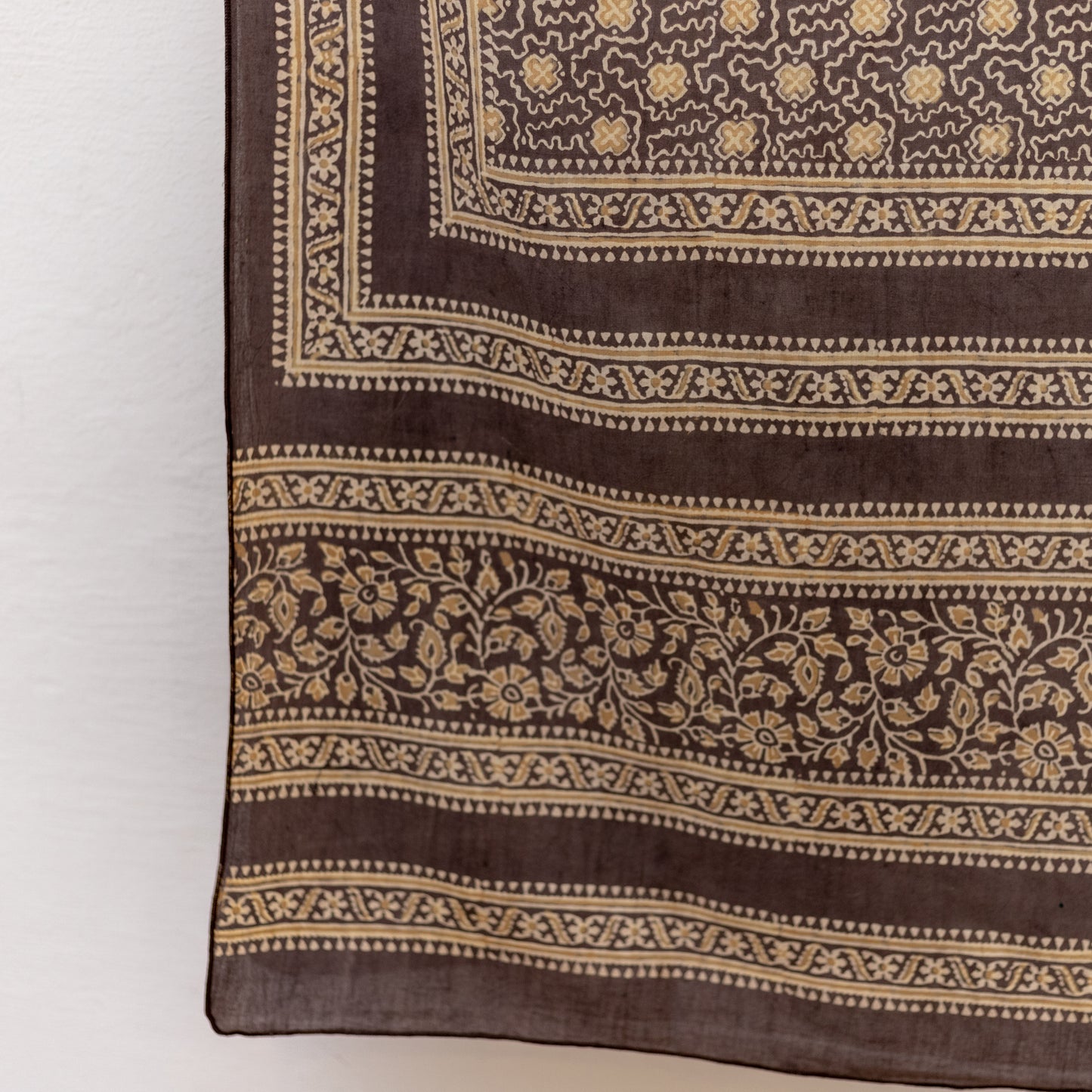 Floral Brown Block Printed Cotton Ajrak Scarf.