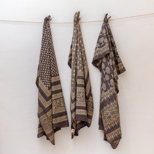 Tree Of Life Brown Ajrak Block Printed Cotton Scarf
