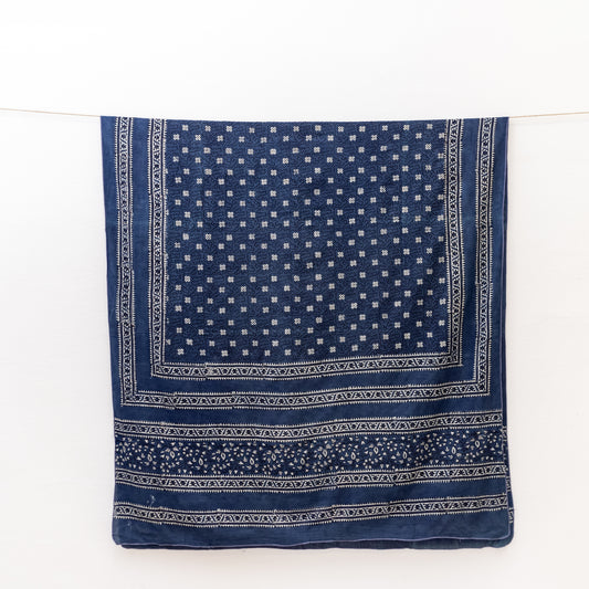 Indigo Dupatta with Cross Flower Block Print