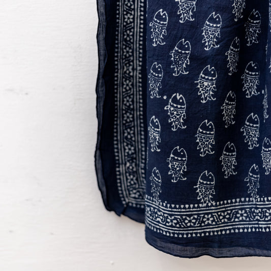 Indigo Fish Print Dupatta