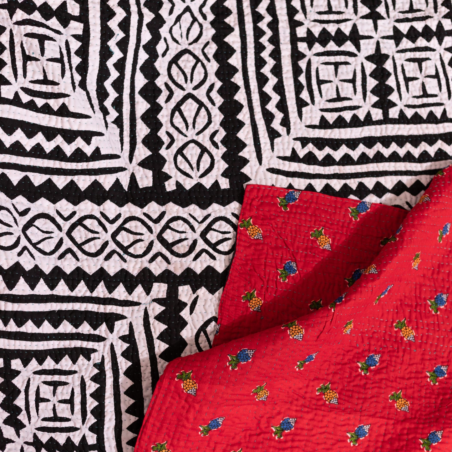 Black & White and border Red and Yellow | King Size Rilli