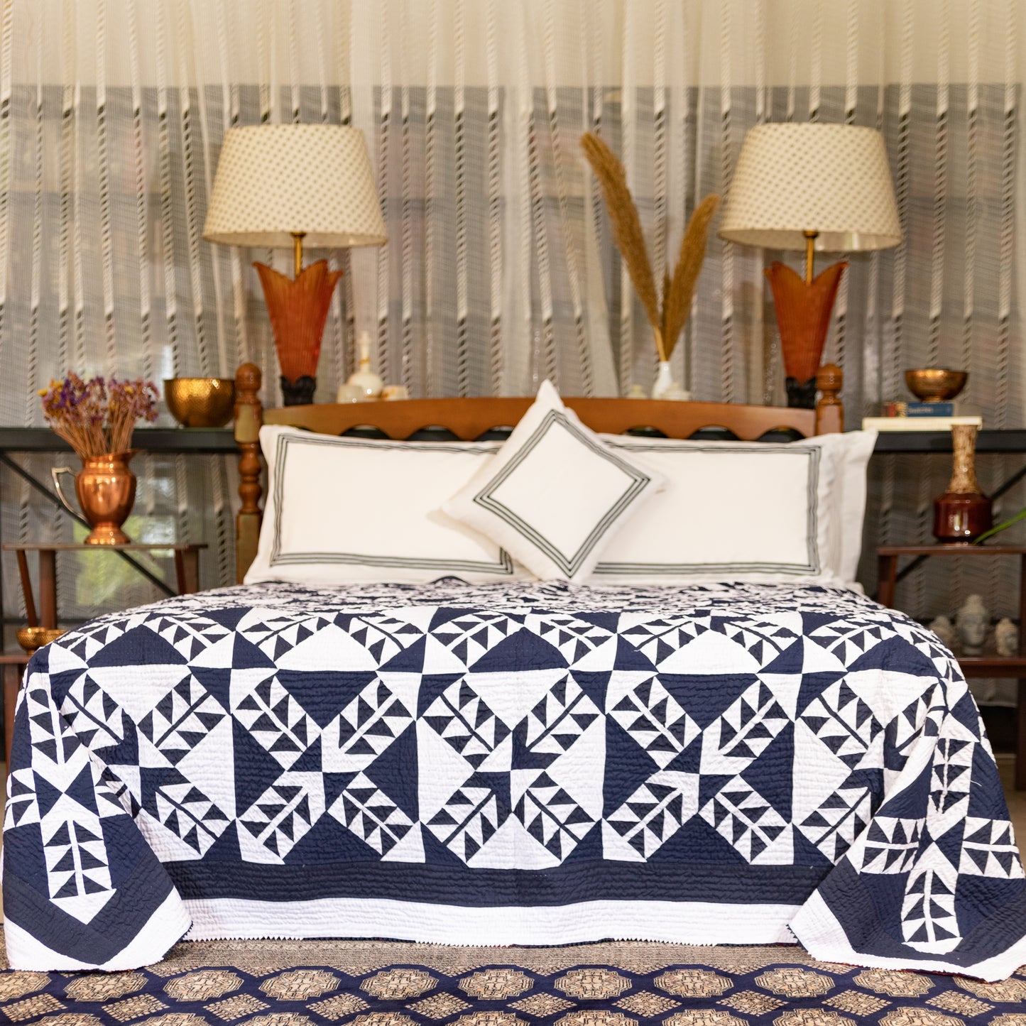 Navy & White Patchwork Rilli | Twin Size