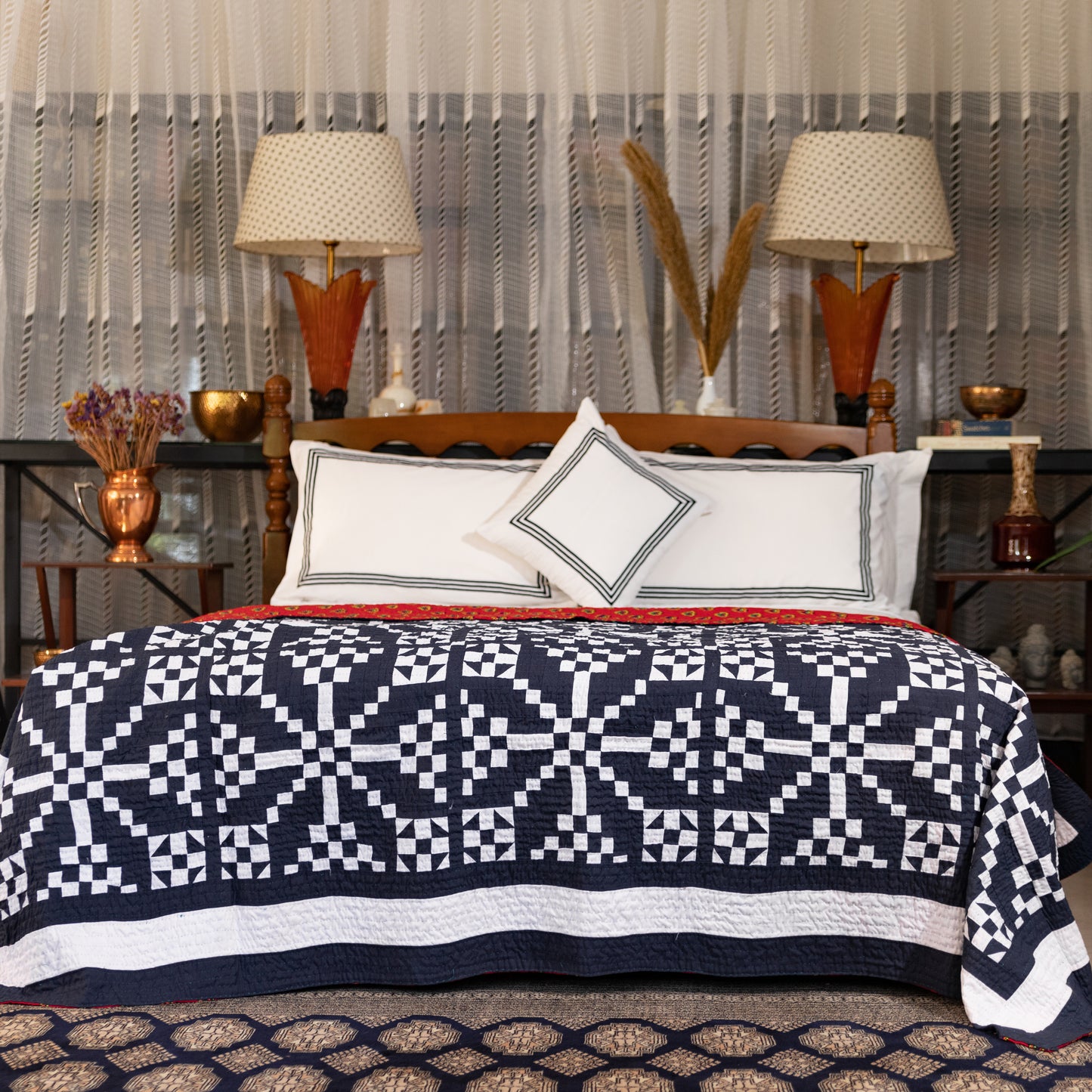 Navy & White Patchwork Rilli Twin Size