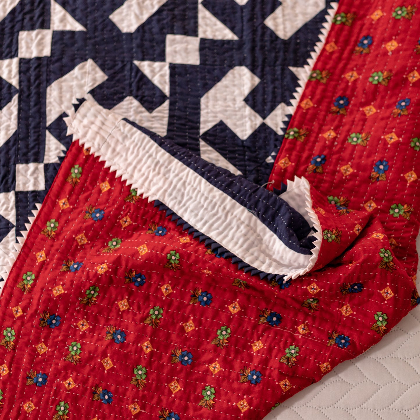 Navy & White Patchwork Rilli | Single Size