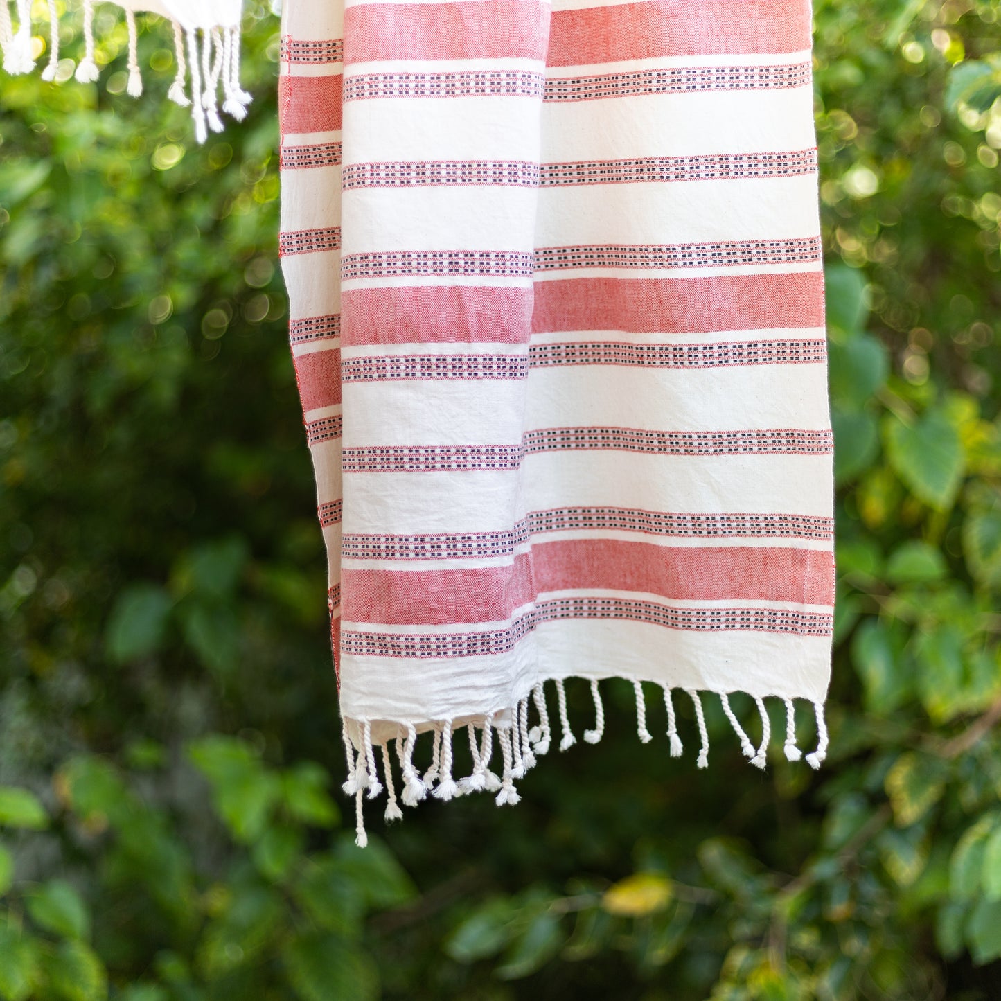 Pitloom Shawl – Cream & Red
