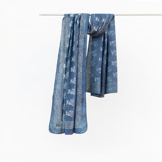 Indigo Owl Printed Cotton Artisan Made Scarf
