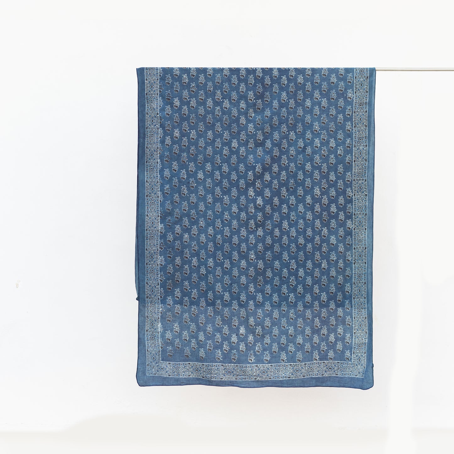 Indigo Ajrak Fish Printed Cotton Scarf