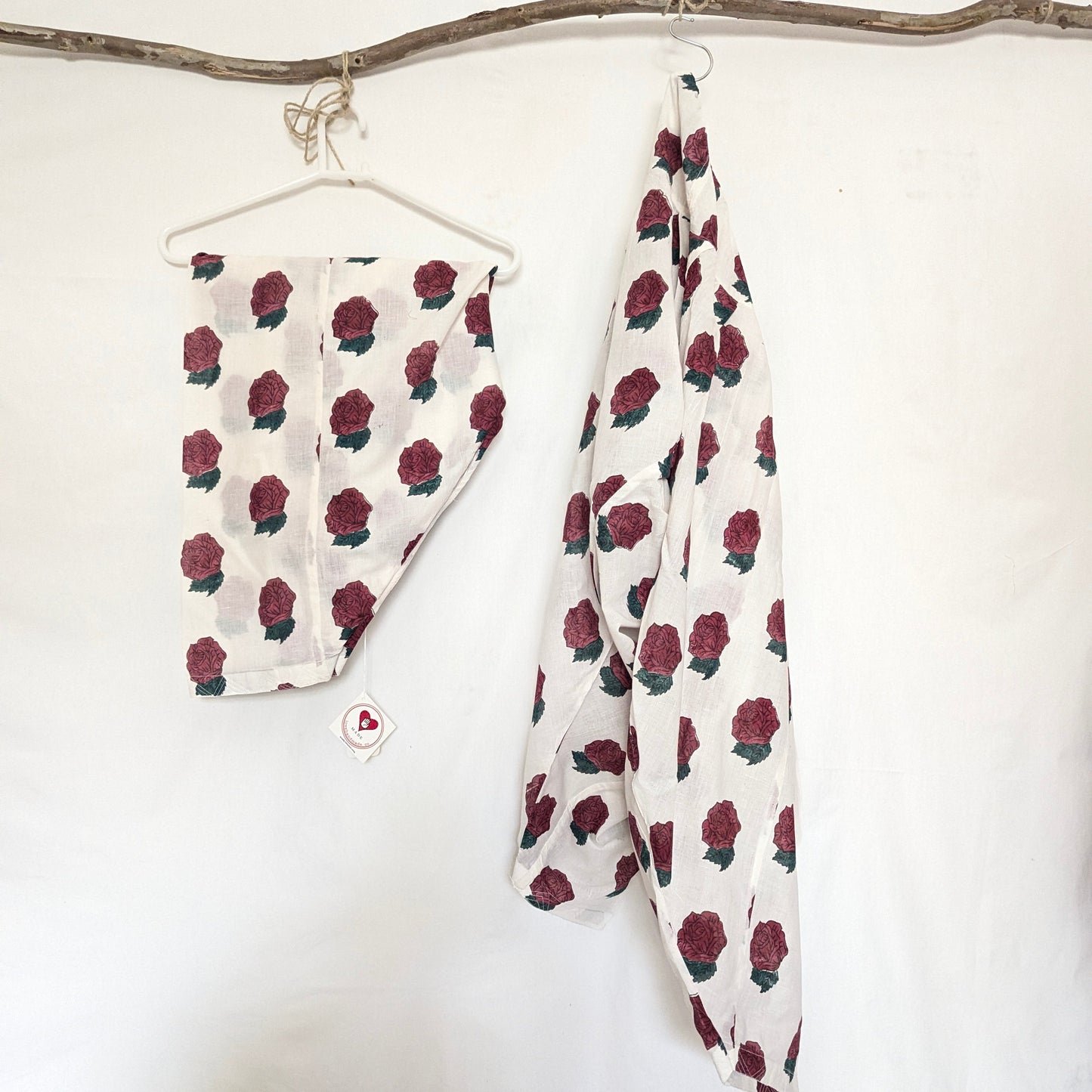 Red Rose Block Print Shalwar | Artisan Made | Pure Cotton