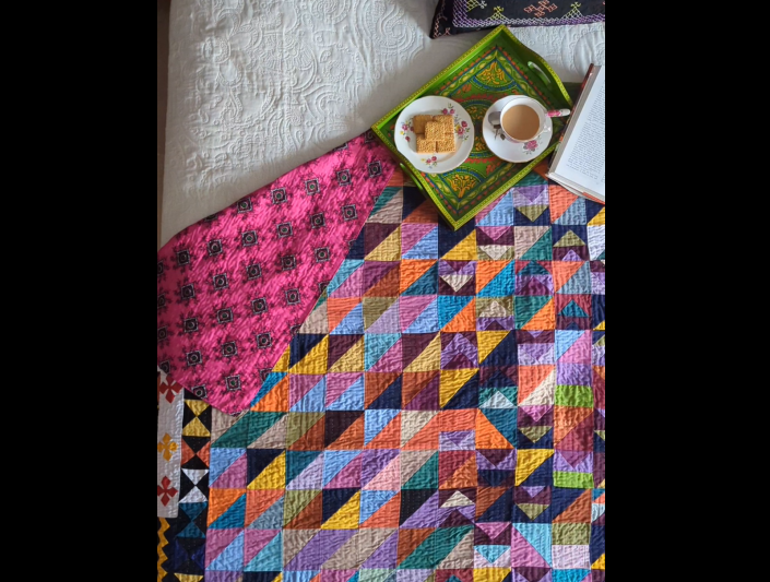 Geometric Mosaic Handmade Patchwork Sindhi Ralli Quilt