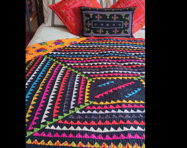 Dragon Teeth Handmade Appliqué Sindhi Ralli Quilt