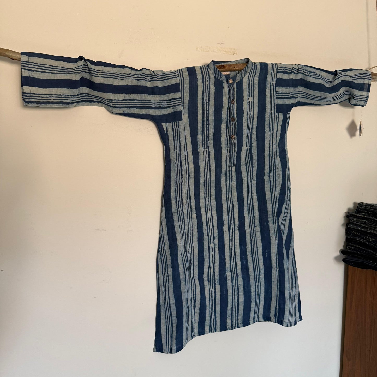 Indigo Hand-Dyed Solid Striped Cotton Kurta
