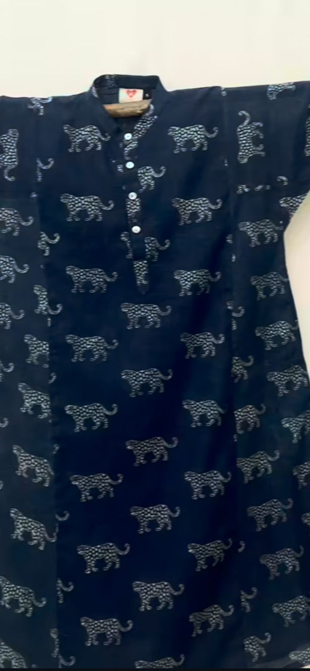 Indigo Leopard Block Print Kurta