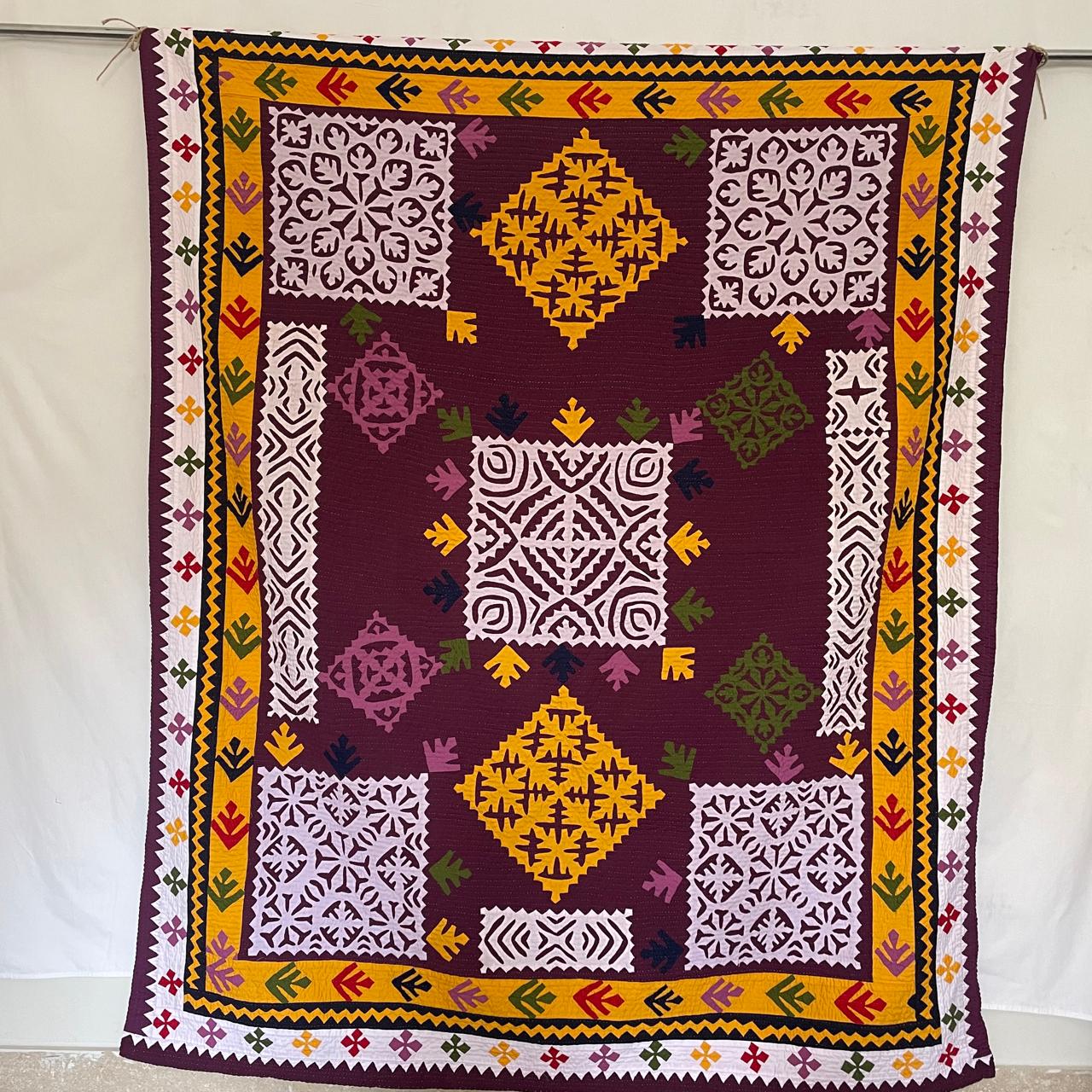 Imperial Plum Tree-of-Life Appliqué Sindhi Ralli Quilt