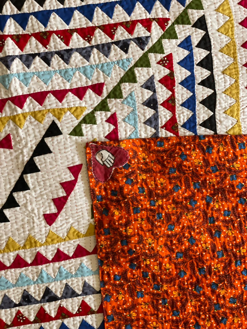 Dragon Teeth White Base Reversible Handmade Patchwork & Appliqué Ralli Quilt
