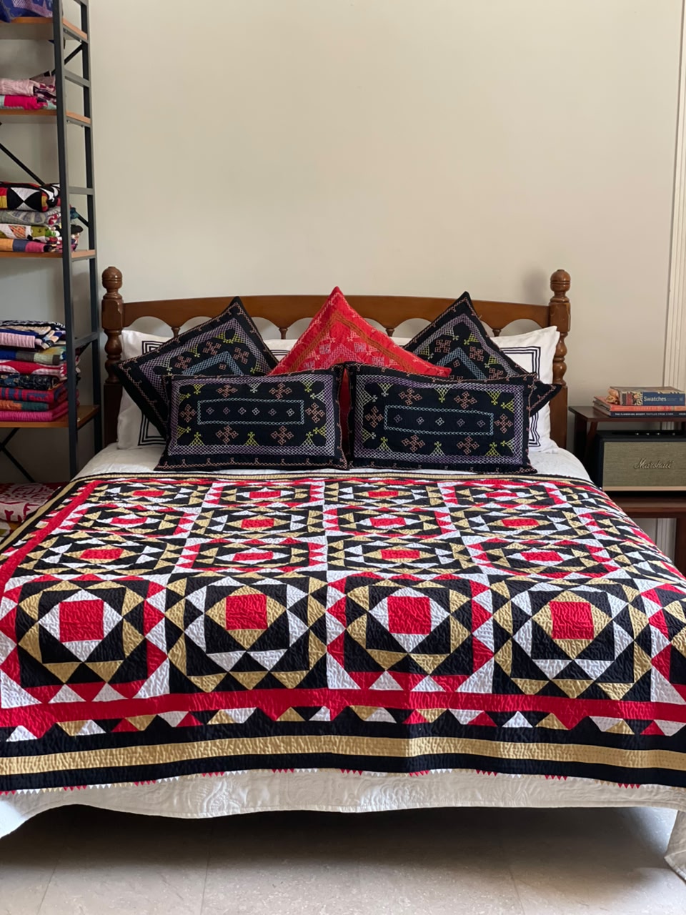 Ruby Star Patchwork Handmade Sindhi Ralli Quilt