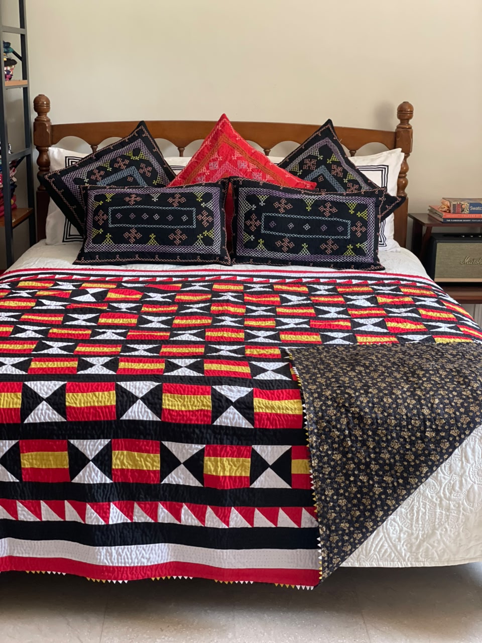 Royal Star Block Reversible Handmade Patchwork Sindhi Ralli Quilt