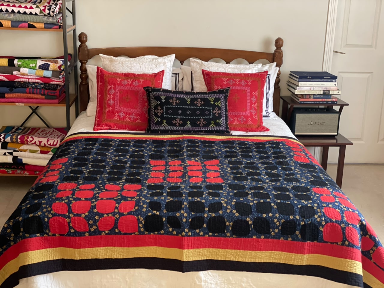 Midnight Sunburst Reversible Handmade Appliqué Sindhi Ralli Quilt