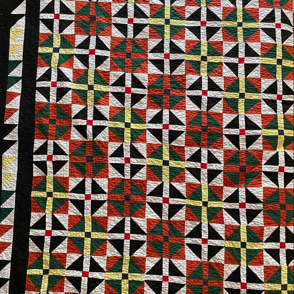 Saffron Pinwheel Mandala Reversible Handmade Patchwork Sindhi Ralli Quilt