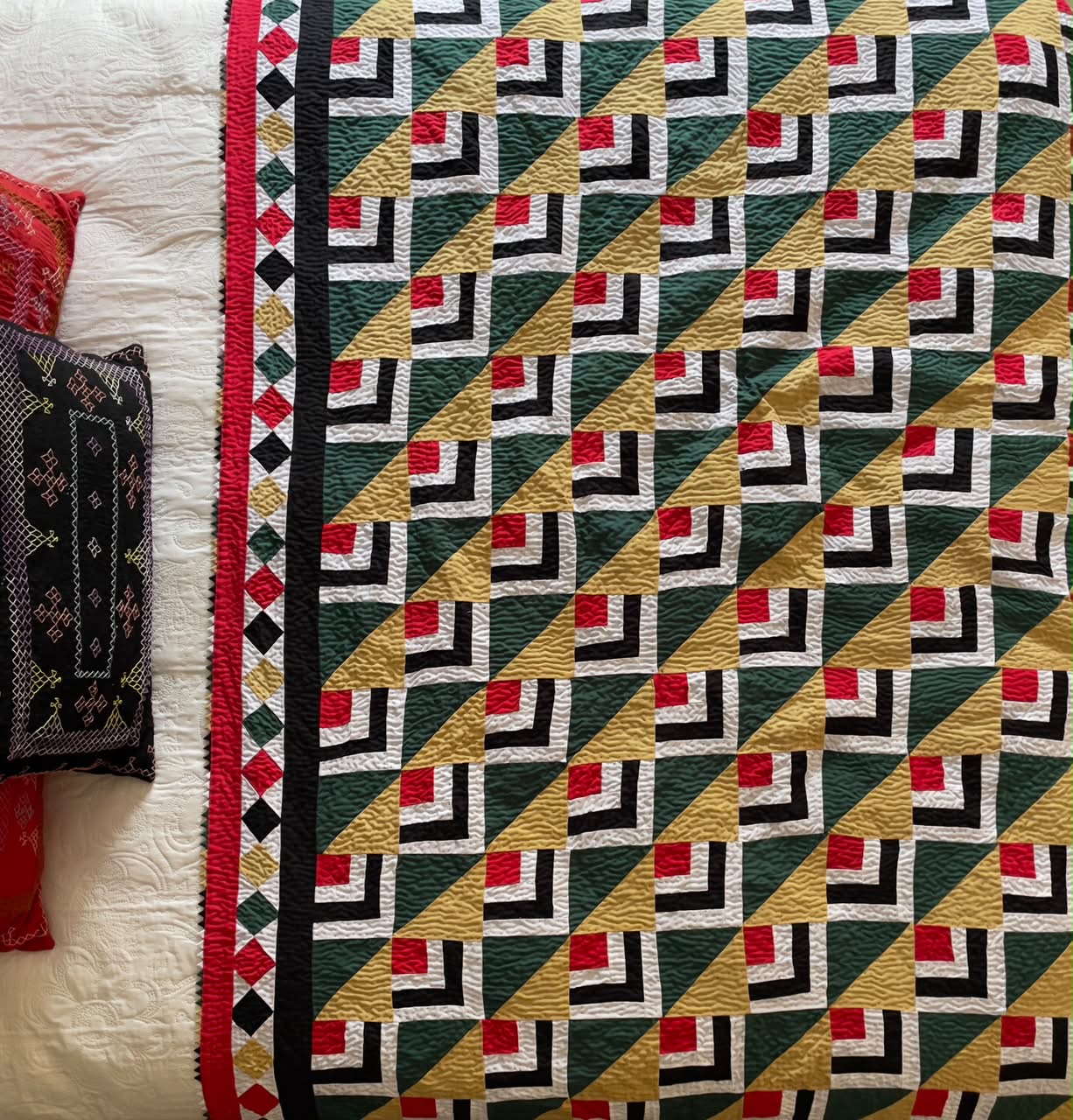 Emerald Interlocking Maze Reversible Handmade Patchwork Sindhi Ralli Quilt