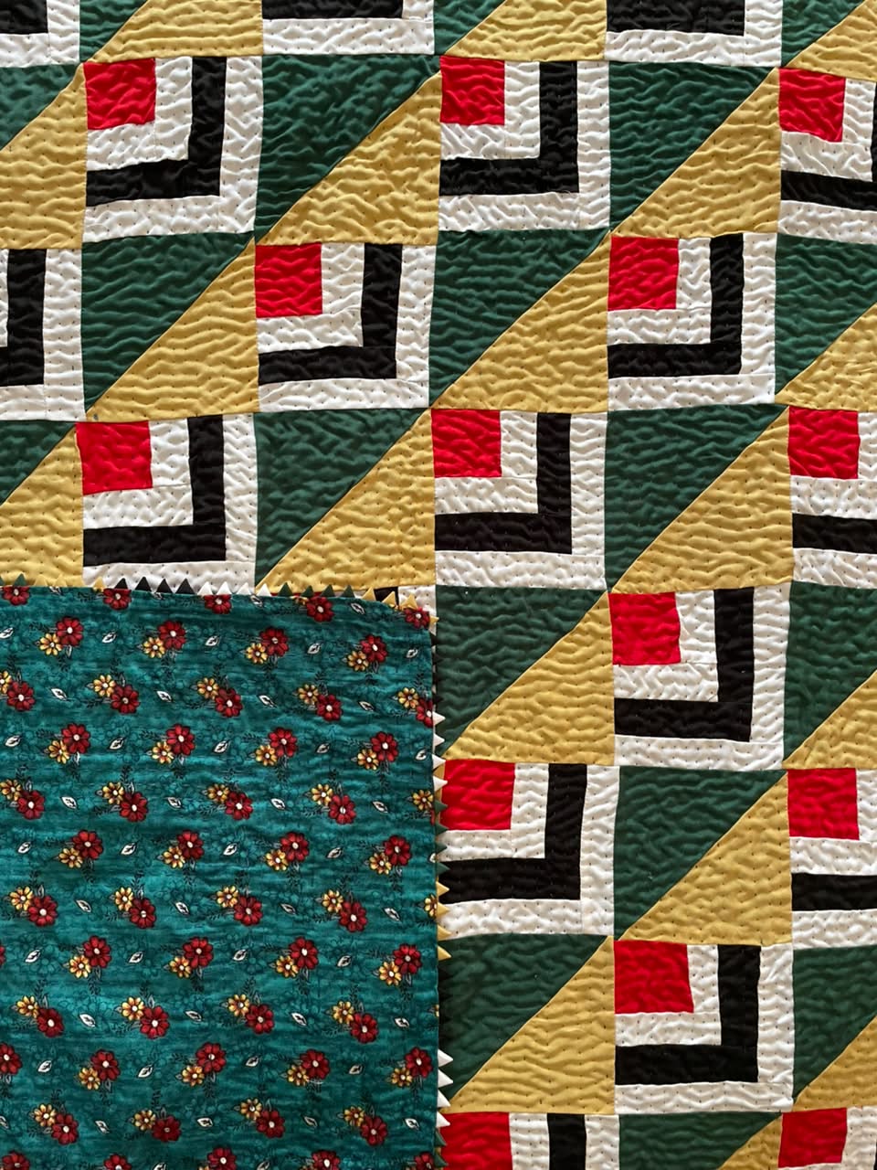 Emerald Interlocking Maze Reversible Handmade Patchwork Sindhi Ralli Quilt