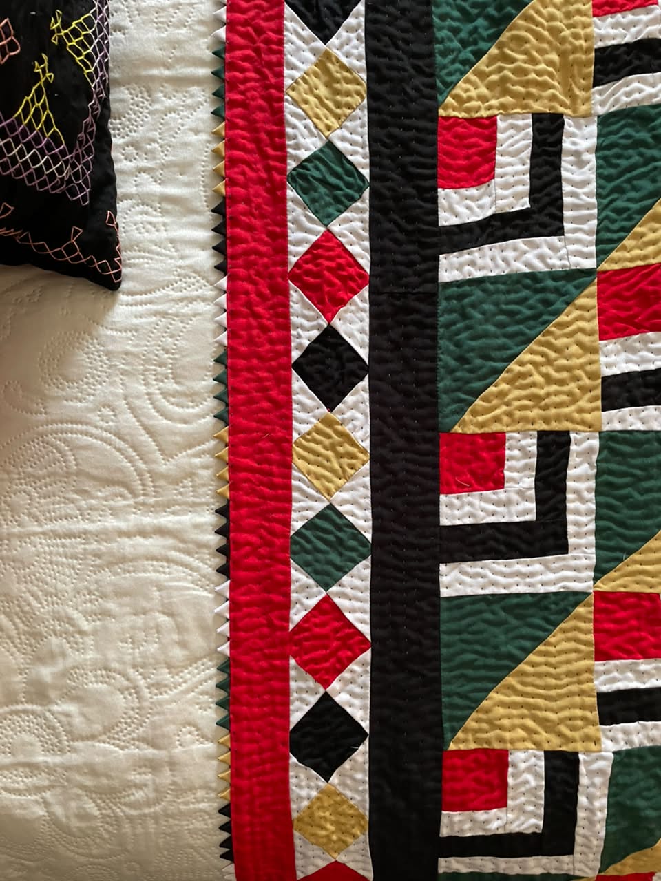Emerald Interlocking Maze Reversible Handmade Patchwork Sindhi Ralli Quilt