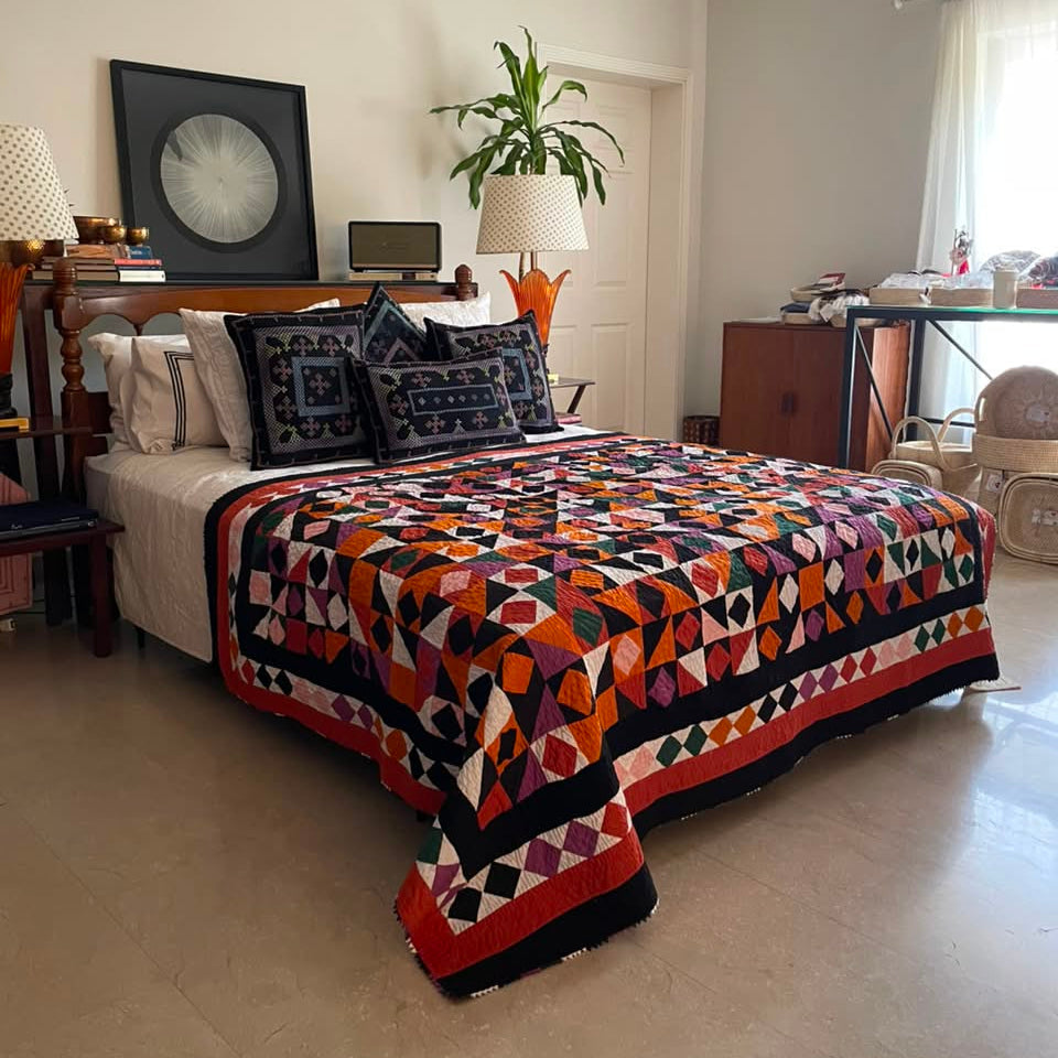 Desert Diamond Mosaic Reversible Handmade Patchwork Sindhi Ralli Quilt