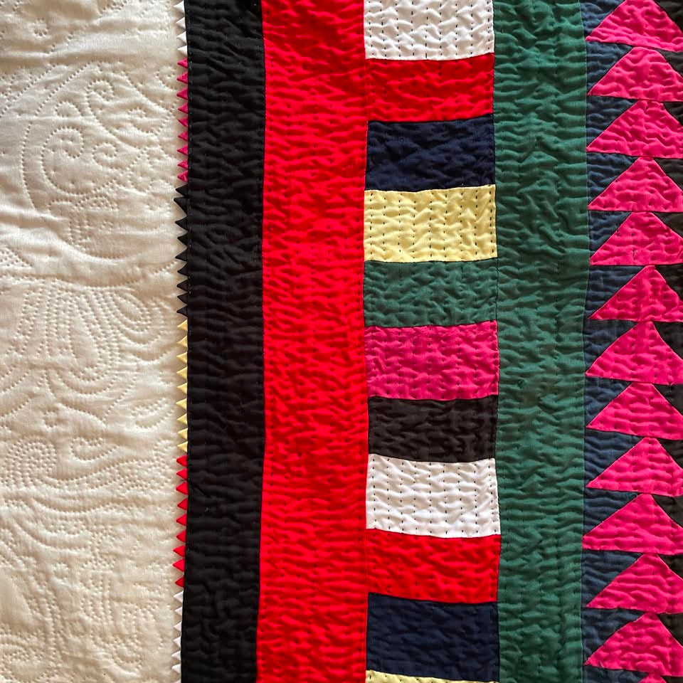 Red Chevron Canopy Reversible Handmade Patchwork Sindhi Ralli Quilt