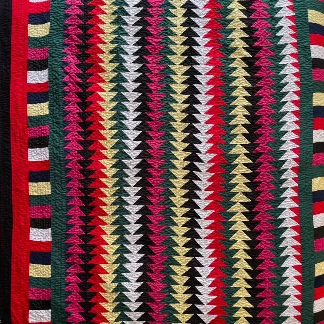Red Chevron Canopy Reversible Handmade Patchwork Sindhi Ralli Quilt