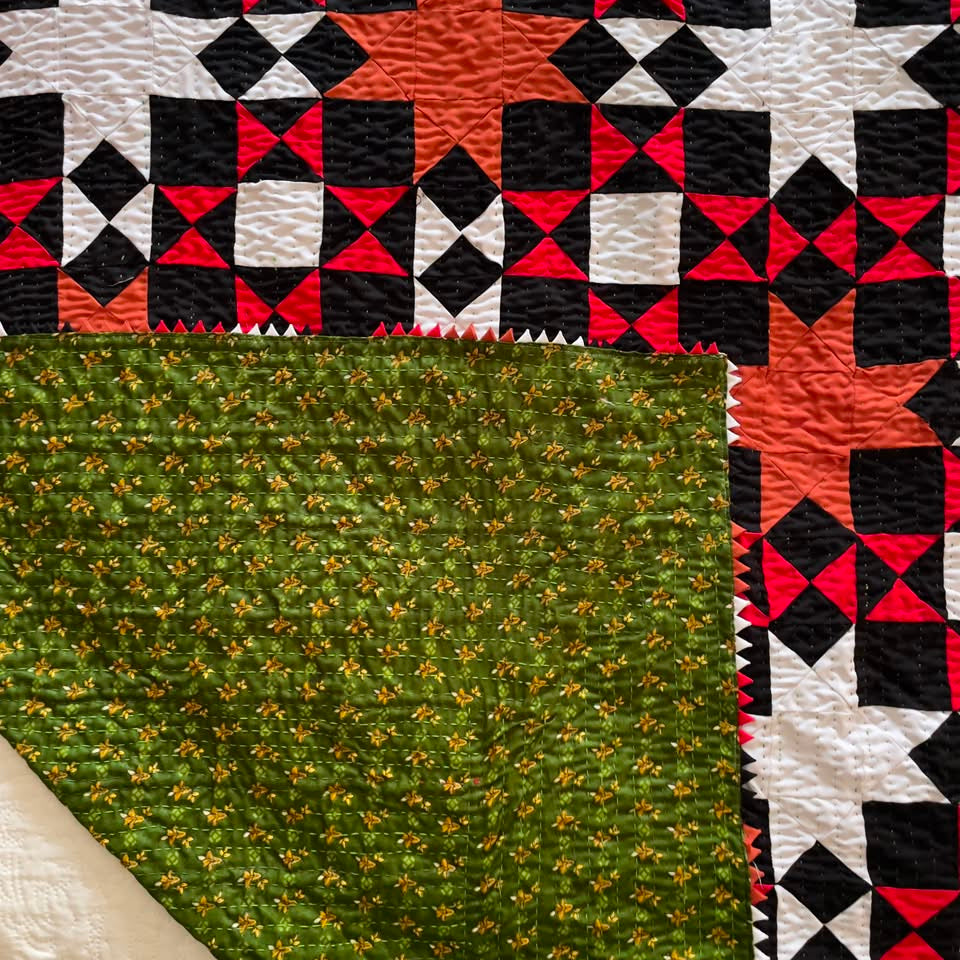 Midnight Star Compass Reversible Handmade Patchwork Sindhi Ralli Quilt
