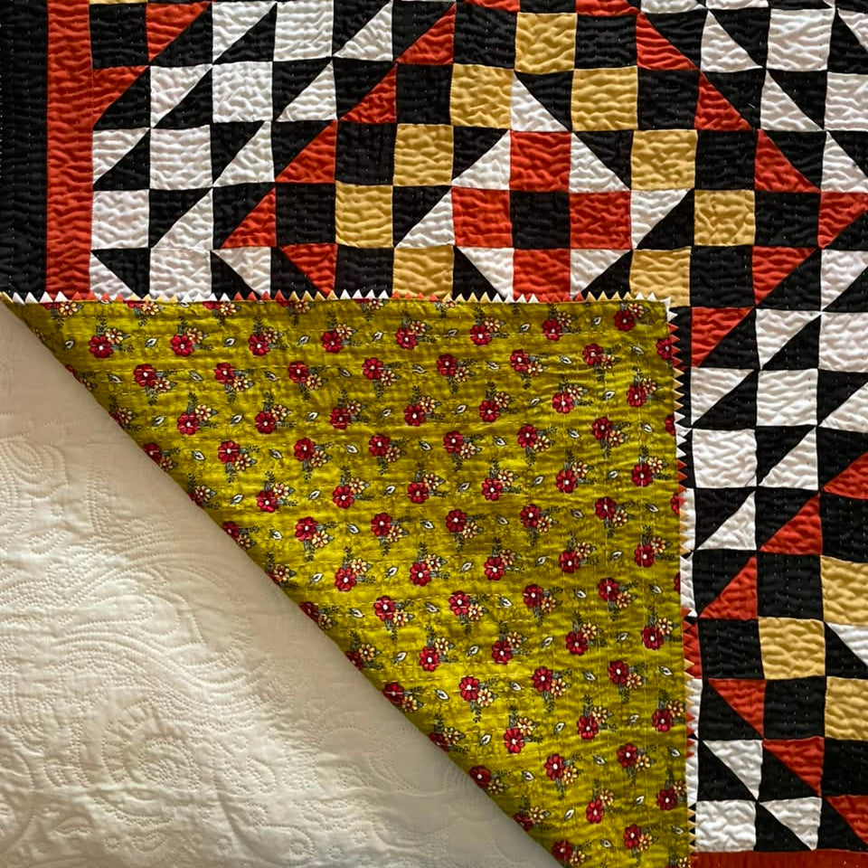 Crimson Compass Reversible Handmade Patchwork Sindhi Ralli Quilt
