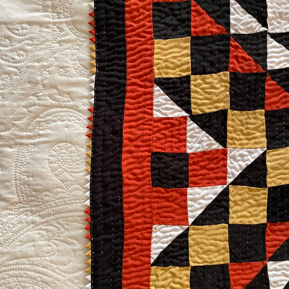 Crimson Compass Reversible Handmade Patchwork Sindhi Ralli Quilt