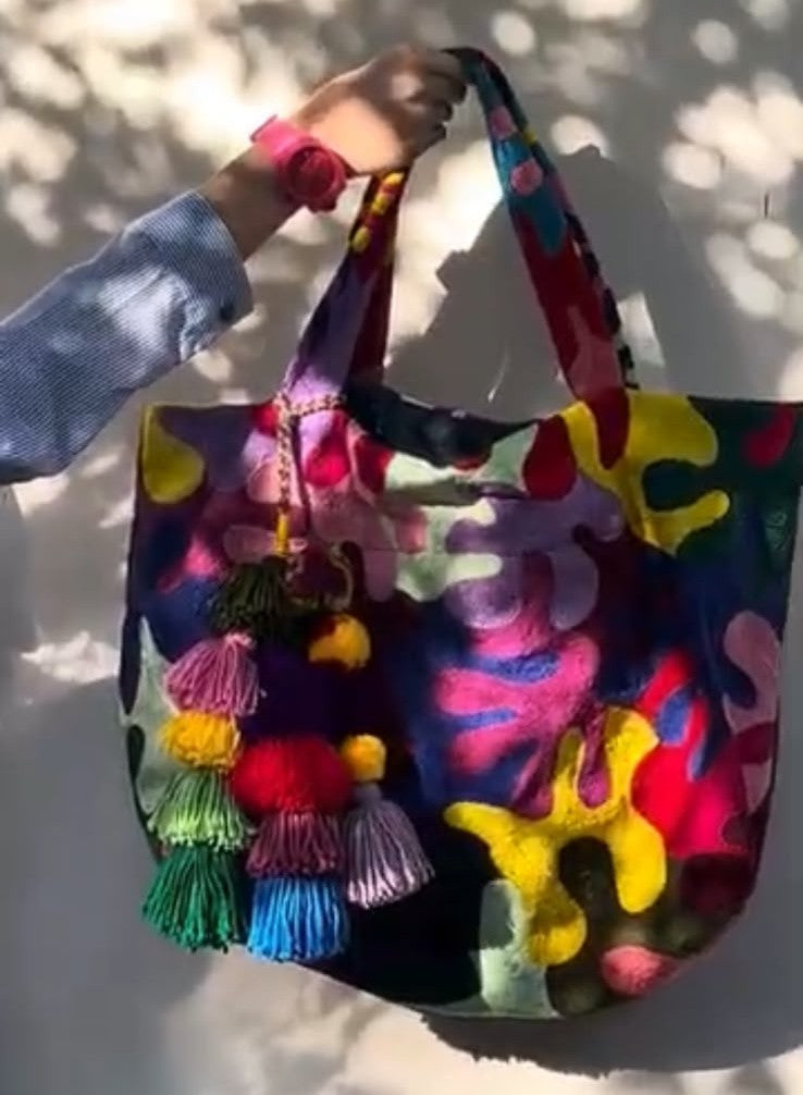 Kaleidoscope Abstract Hand-Embroidered Tote Bag