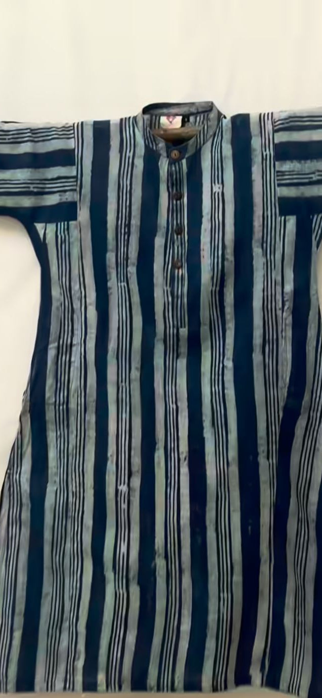 Indigo Hand-Dyed Solid Striped Cotton Kurta