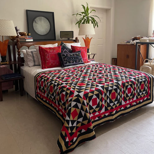 Ruby Star Patchwork Handmade Sindhi Ralli Quilt