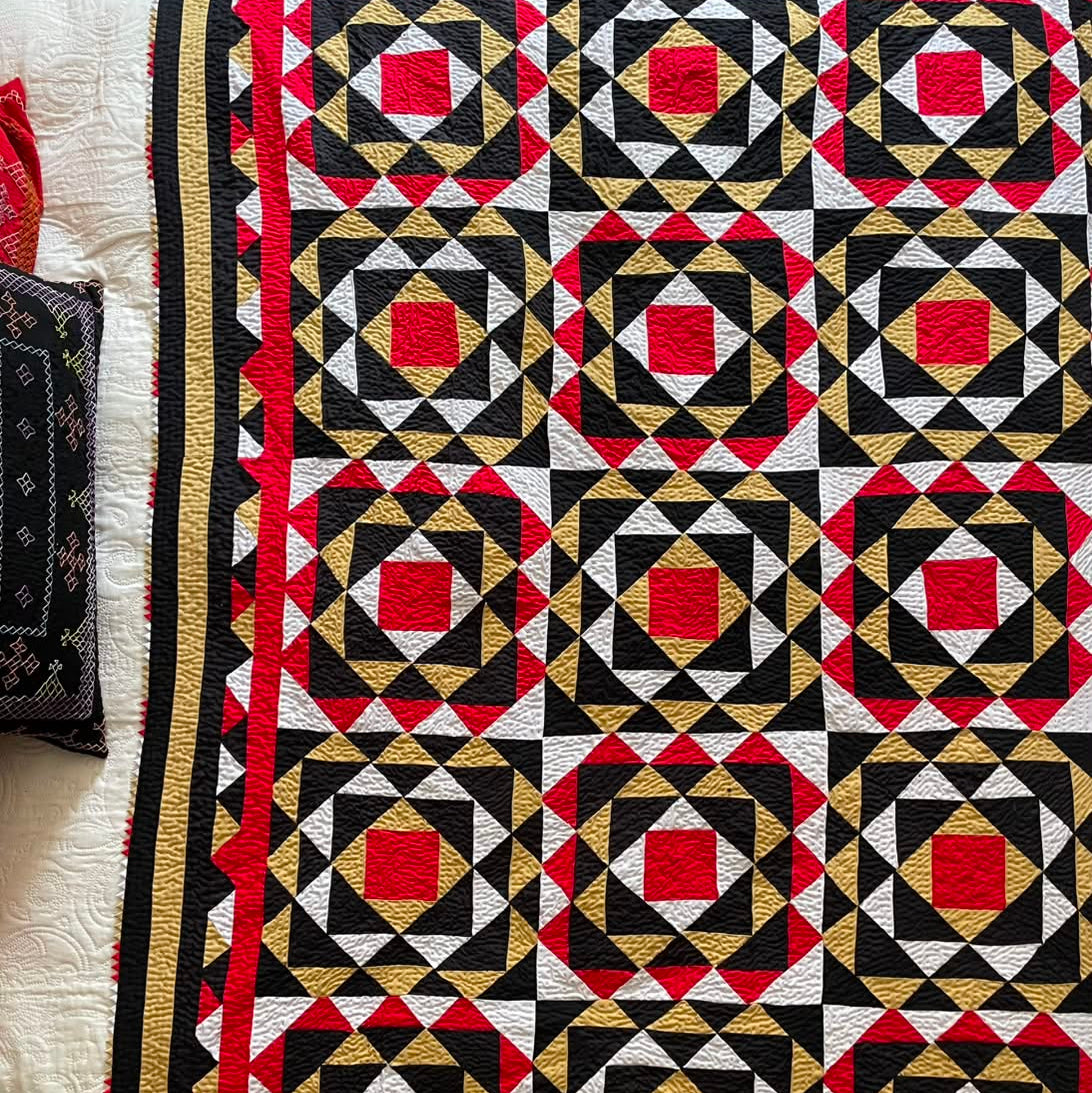 Ruby Star Patchwork Handmade Sindhi Ralli Quilt