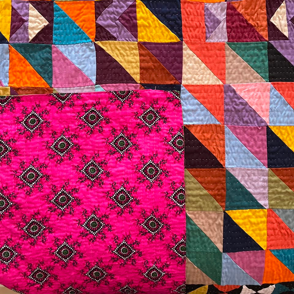 Geometric Mosaic Handmade Patchwork Sindhi Ralli Quilt