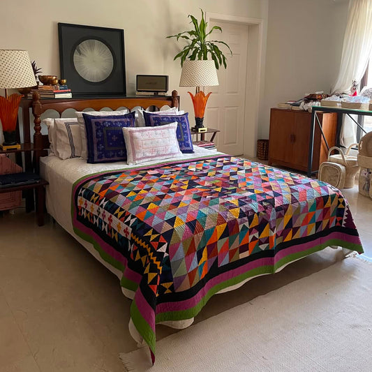 Geometric Mosaic Handmade Patchwork Sindhi Ralli Quilt