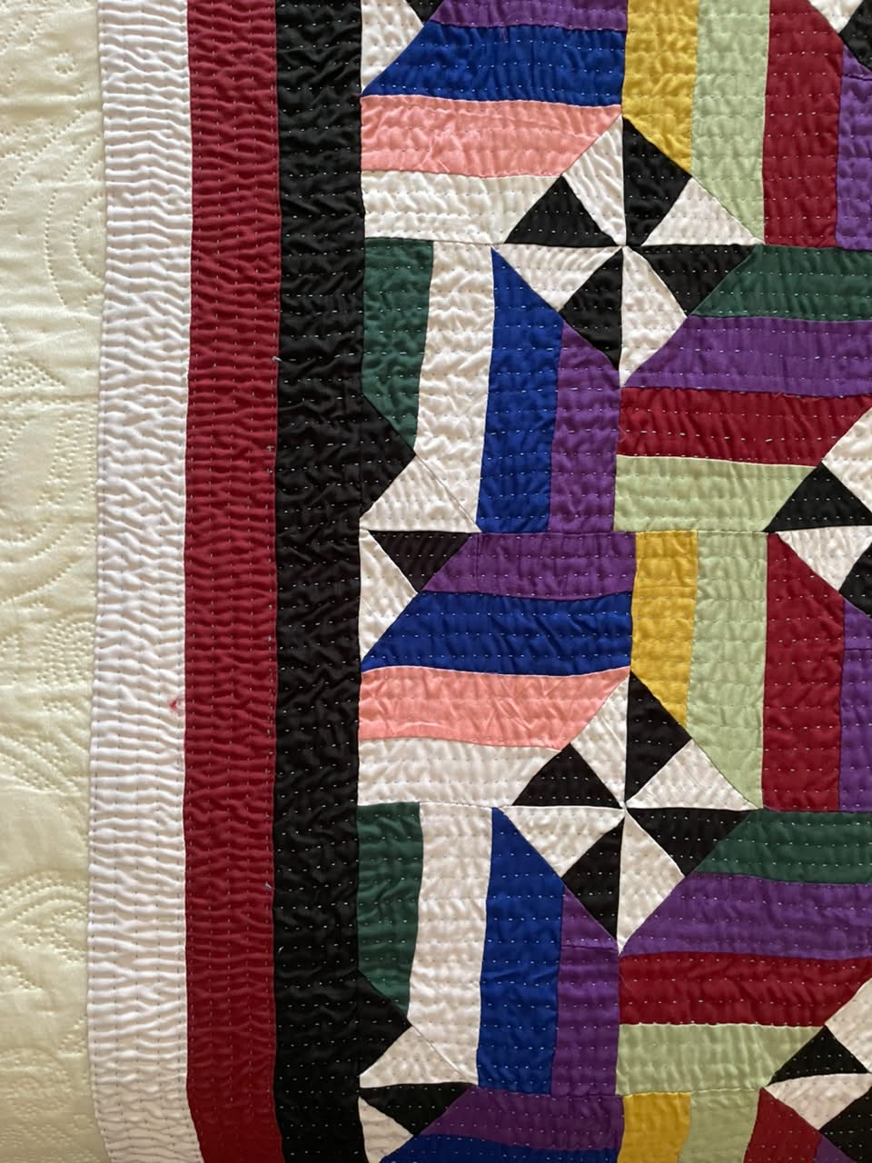 Interlocking Pinwheel & Ribbon Patchwork Sindhi Ralli Quilt