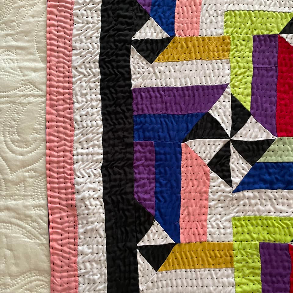 Interlocking Citrus Pinwheel & Ribbon Patchwork Sindhi Ralli Quilt
