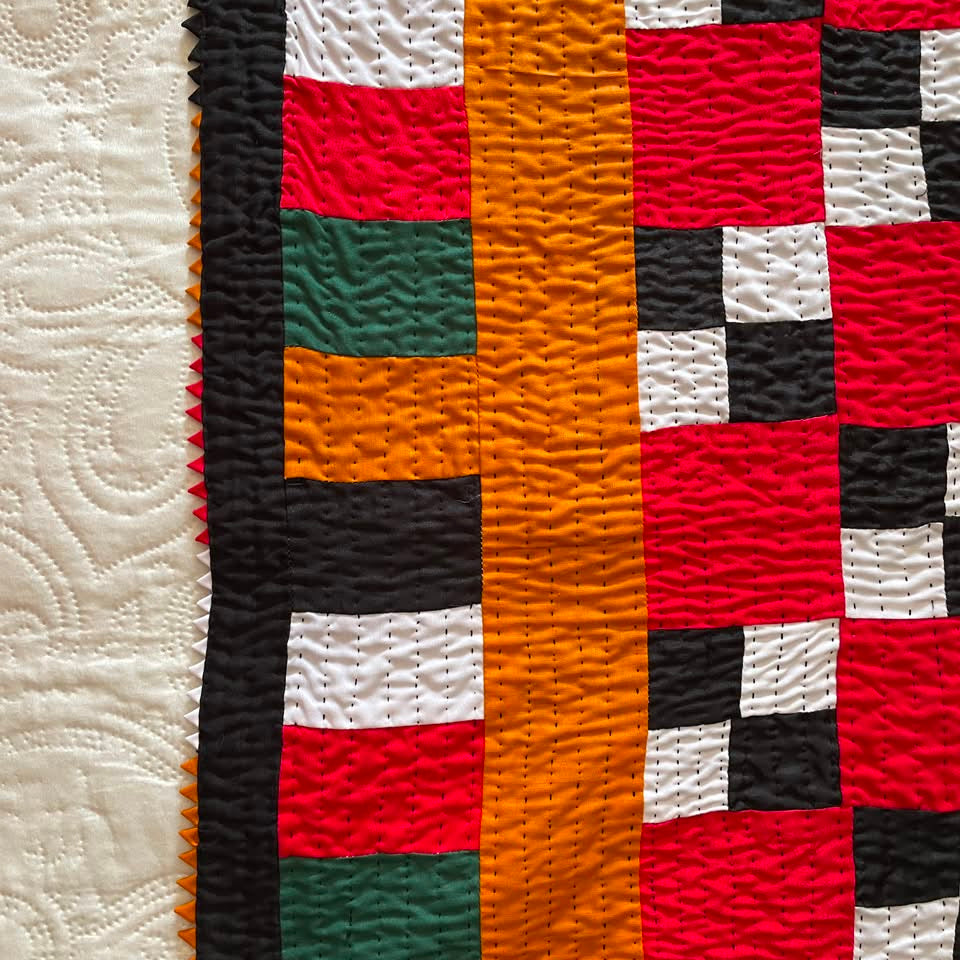Crimson Checkerboard Staircase Patchwork Sindhi Ralli Quilt